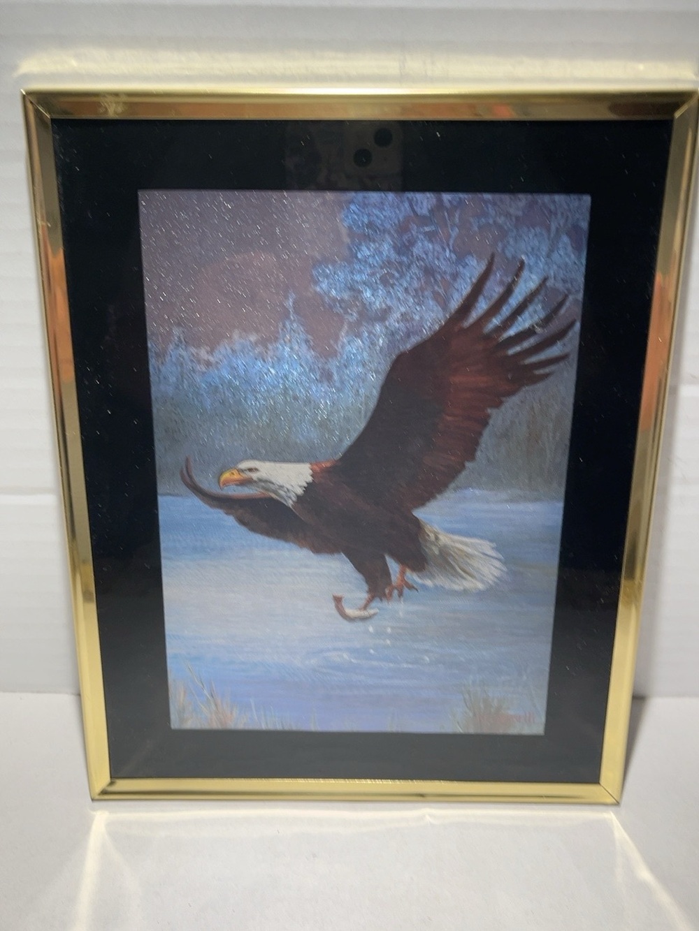 Bald Eagle Framed Wall Art 8x10 Gold Tone Frame Black Mat Wildlife Decor